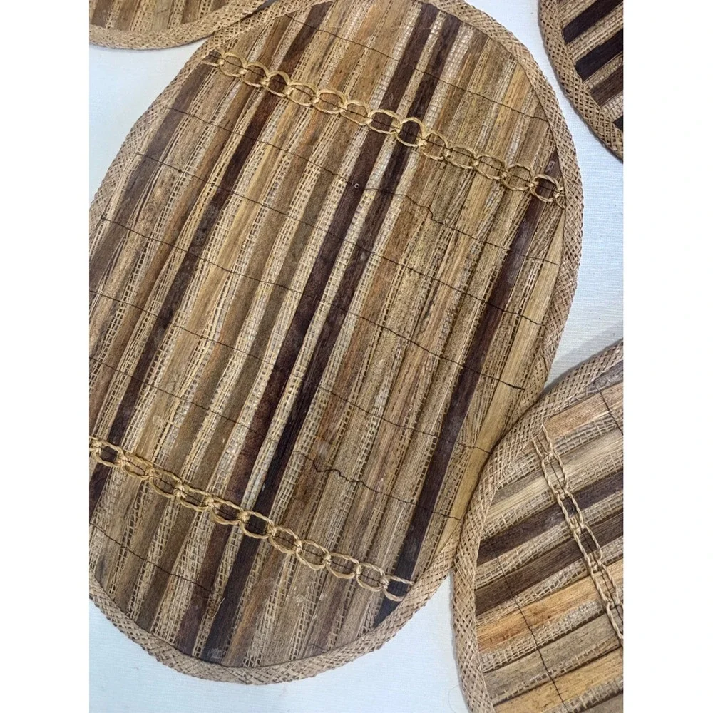 Vintage Woven‎ Striped Oval Placemats Set of 5 Made in Philippines Boho Natural